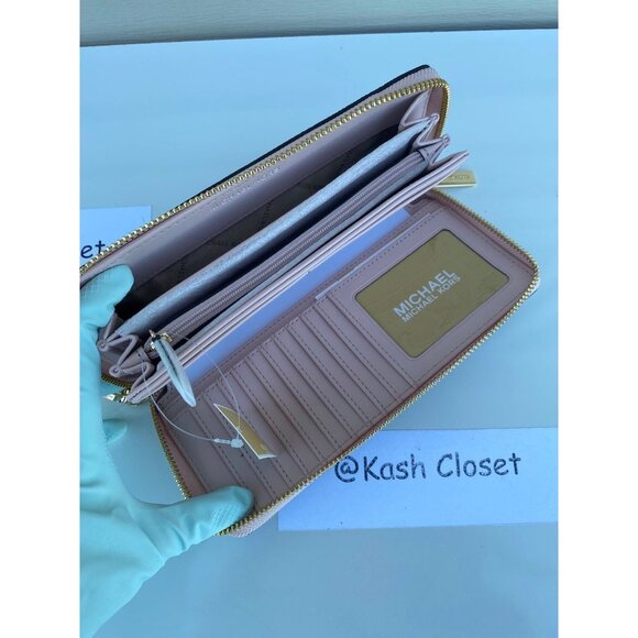 Michael Kors continental wristlet travel large wallet MK logo powder blush brown - Picture 3 of 8